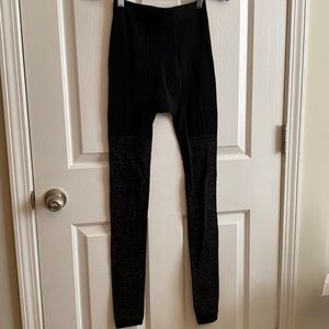 Knit footless tights- black & silver shimmer -l/xl